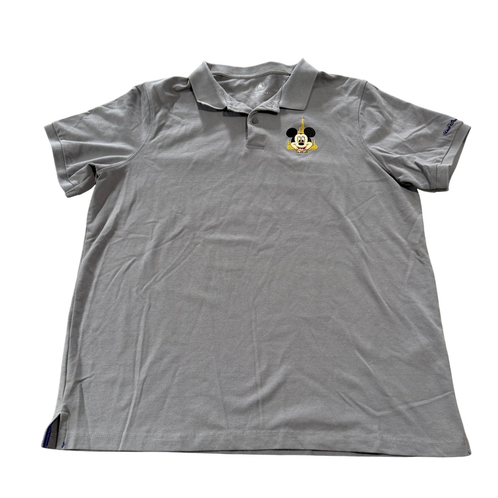 Disney Parks Mickey Mouse Polo Shirt Gray Mens Large WDW 50th Anniversary Castle